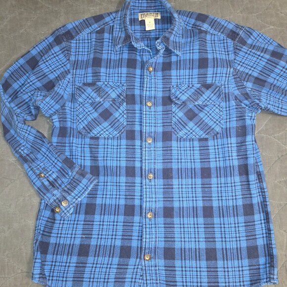 Duluth Trading Co men's blue plaid flannel heavyweight shirt M - Picture 1 of 4